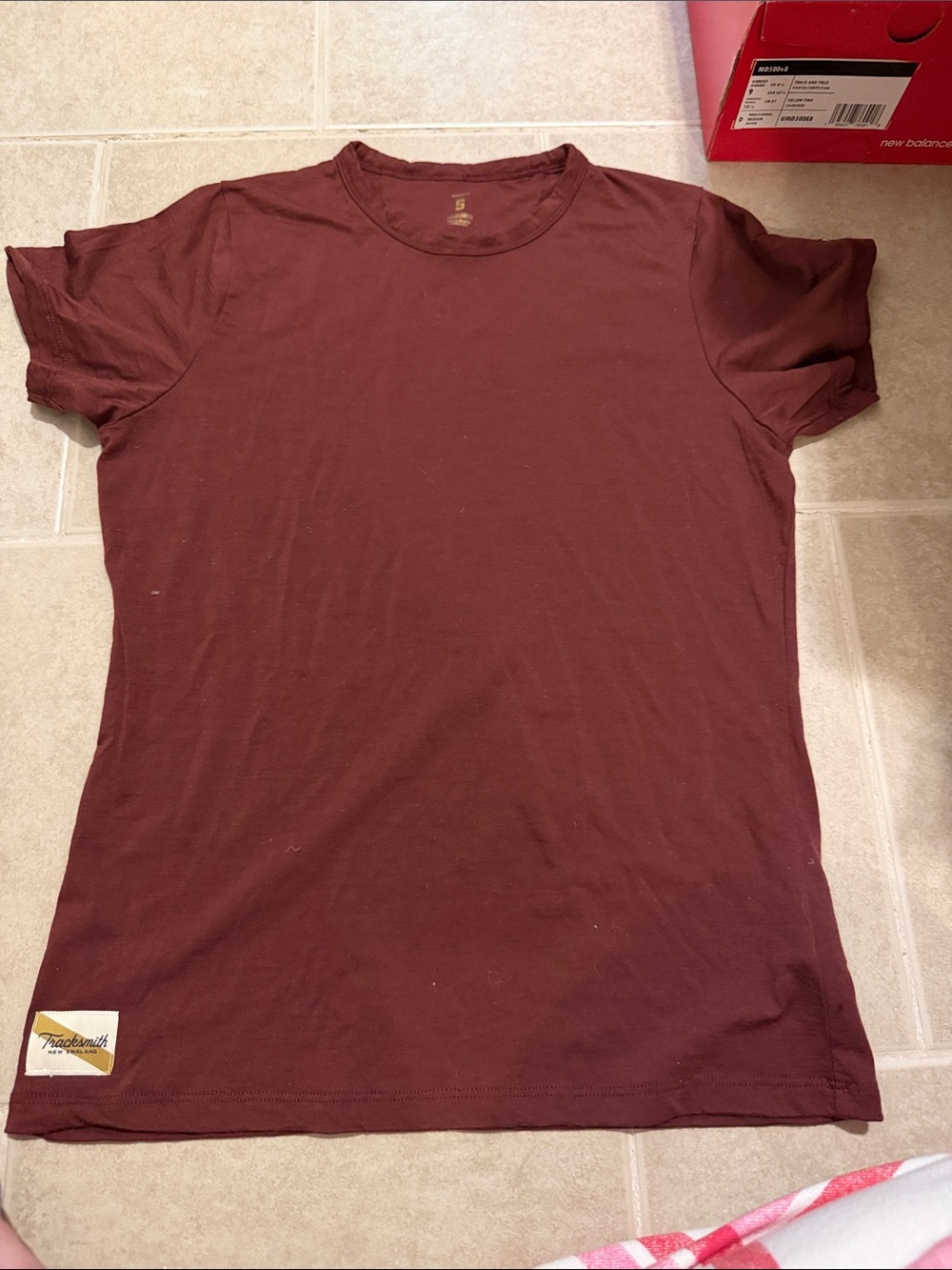 Tracksmith Women's Harrier Short Sleeve Tee in Burgundy